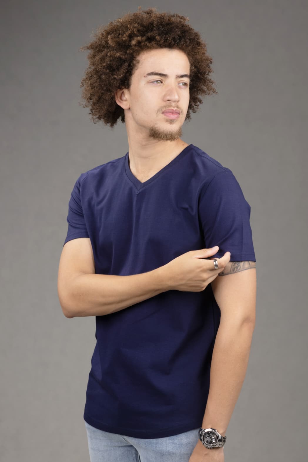 V Neck Slim fit T-Shirt in Ink Blue