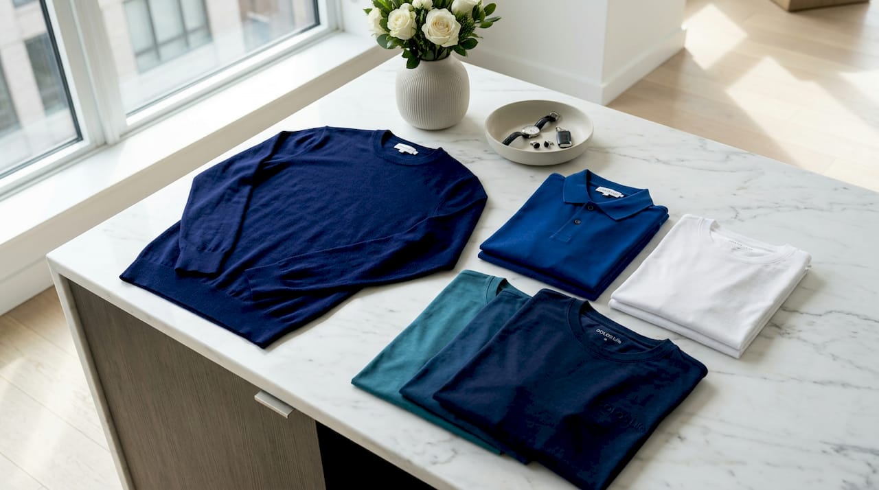 Flat-lay of premium cotton clothing