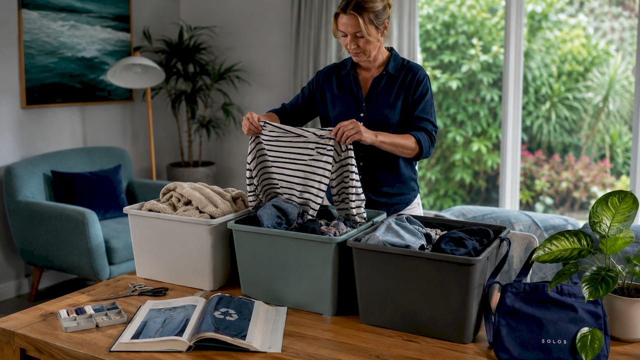 Woman sorting clothes for sustainable disposal