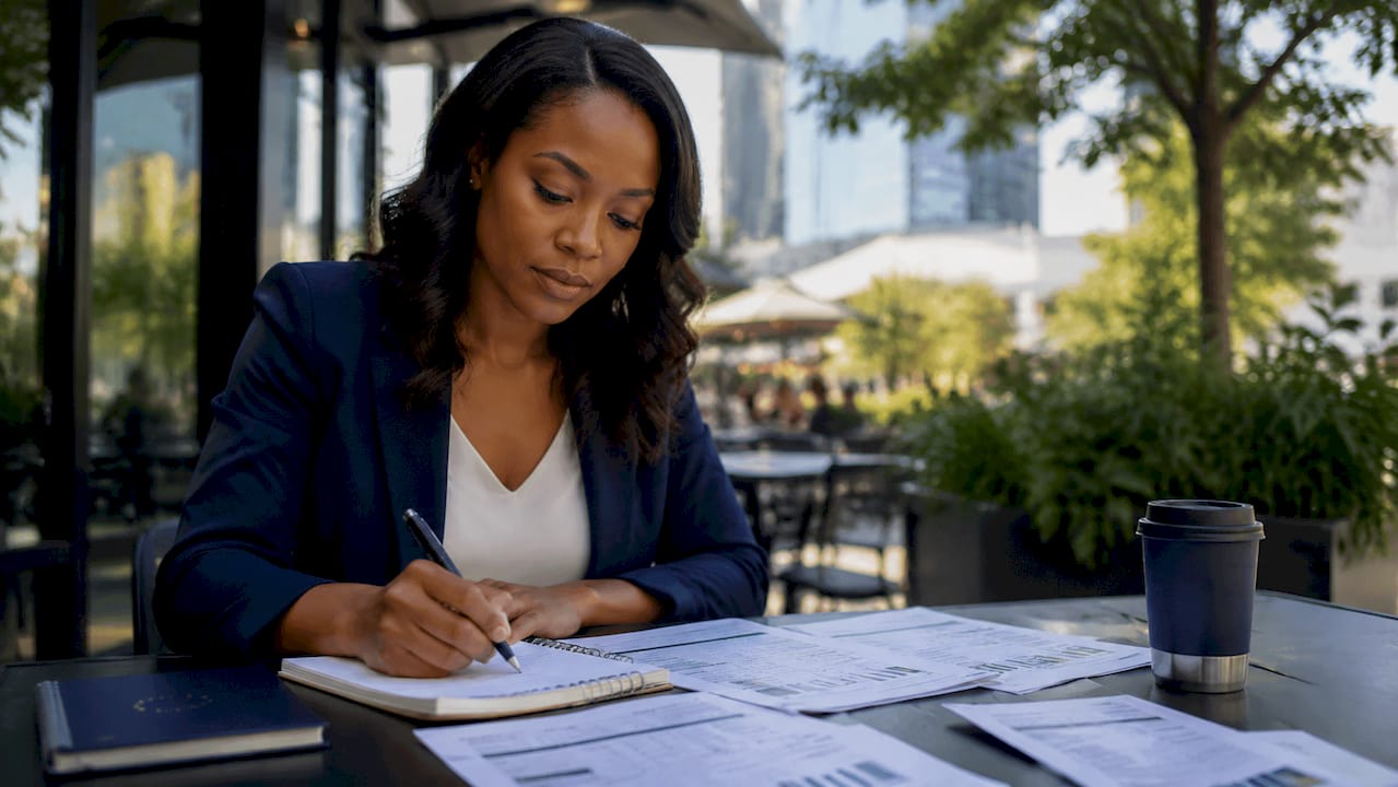 Woman reviewing ethical fashion documents