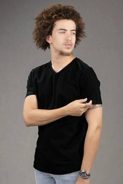 V Neck Slim fit T-Shirt in Black
