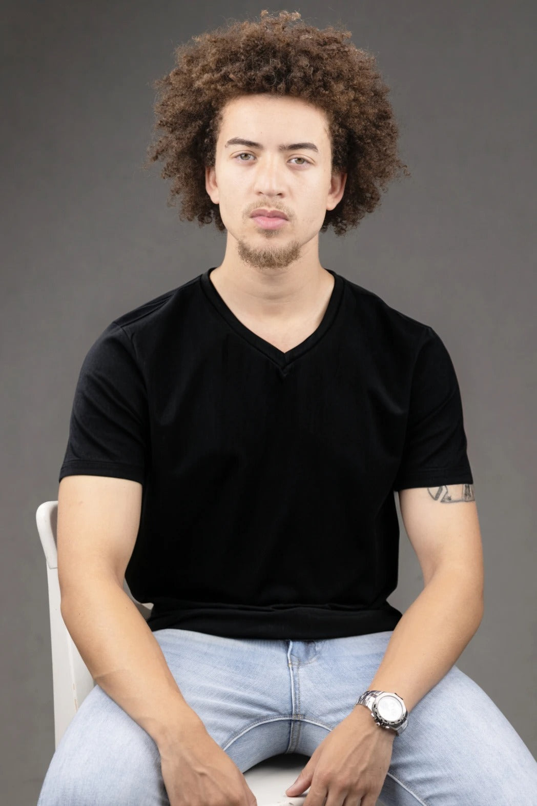 V Neck Slim fit T-Shirt in Black
