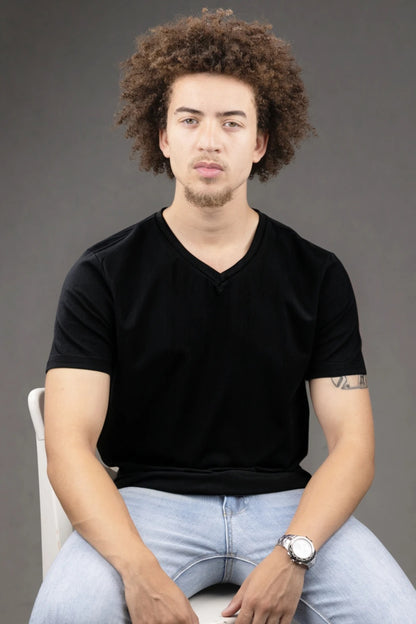 V Neck Slim fit T-Shirt in Black
